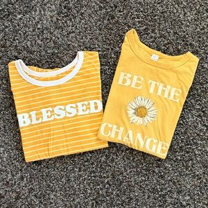 Set of 2 Love Tribe Yellow Inspirational Tees, Size Large Blessed, Be the Change